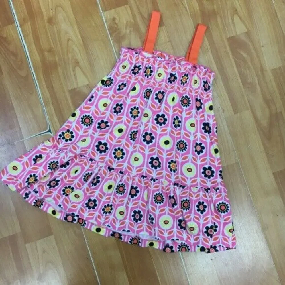 Hanna Andersson Girls Dress Size 80‎ 18-24 Months Orange Pink Flowers